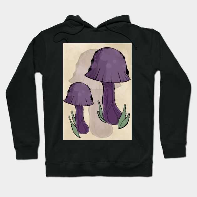 Dark Purple Cottagecore Mushrooms, Classy Portrait Style Hoodie by Tenpmcreations